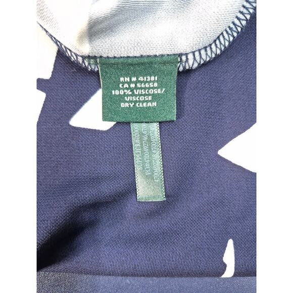 LRL Lauren Ralph Lauren Navy blue/ white geo design Shift dress Viscose Sz  L - Picture 8 of 8